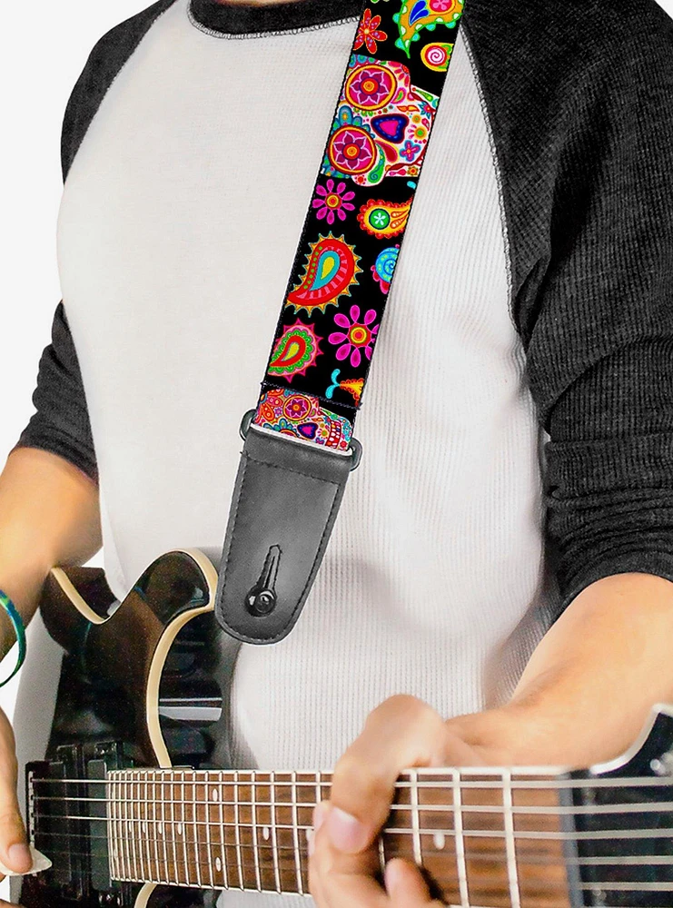 Sugar Skull Paisley Guitar Strap