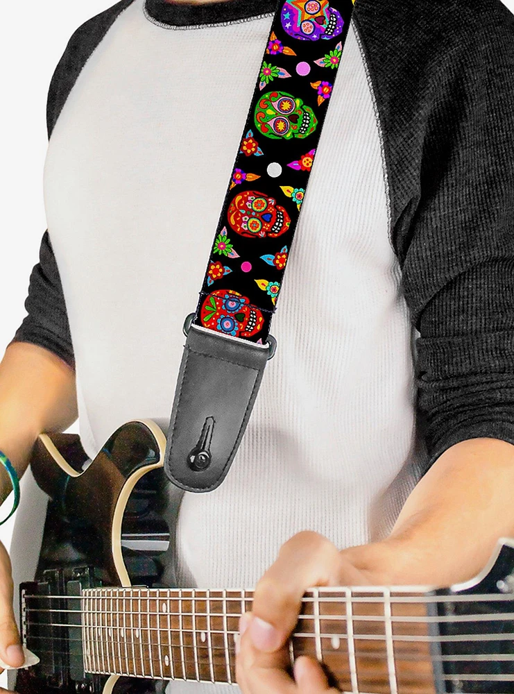 Colorful Calaveras Black Multi Color Guitar Strap