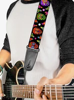 Colorful Calaveras Black Multi Color Guitar Strap