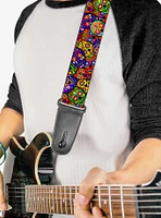 Colorful Calaveras Stacked Multi Color Guitar Strap