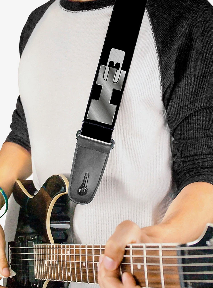 H3 Black Silver Logo Repeat Guitar Strap