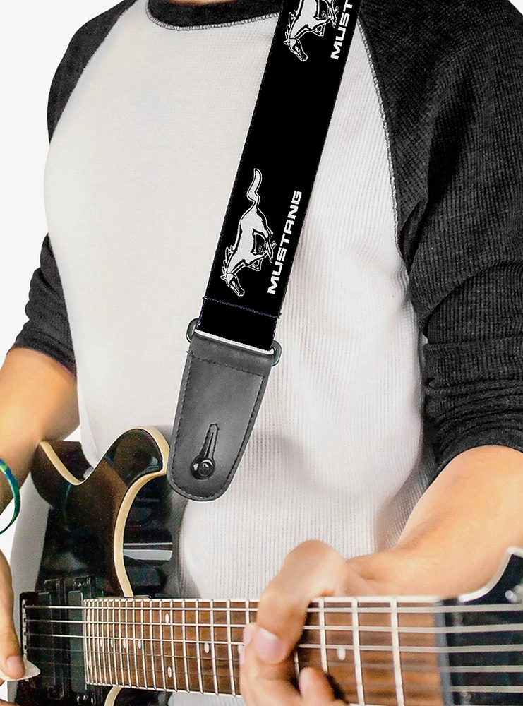 Ford Mustang Black White Logo Repeat Guitar Strap