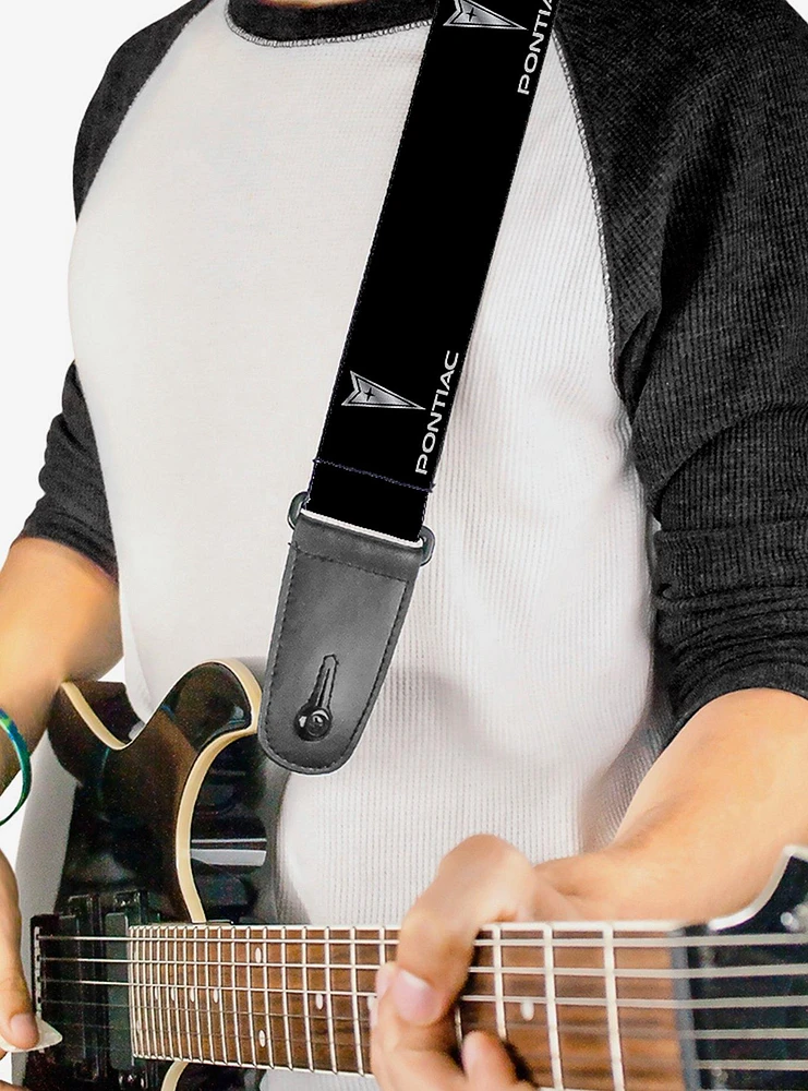 Pontiac Black Silver Logo Repeat Guitar Strap