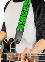 DC Comics Question Mark Scattered Lime Green Black Guitar Strap