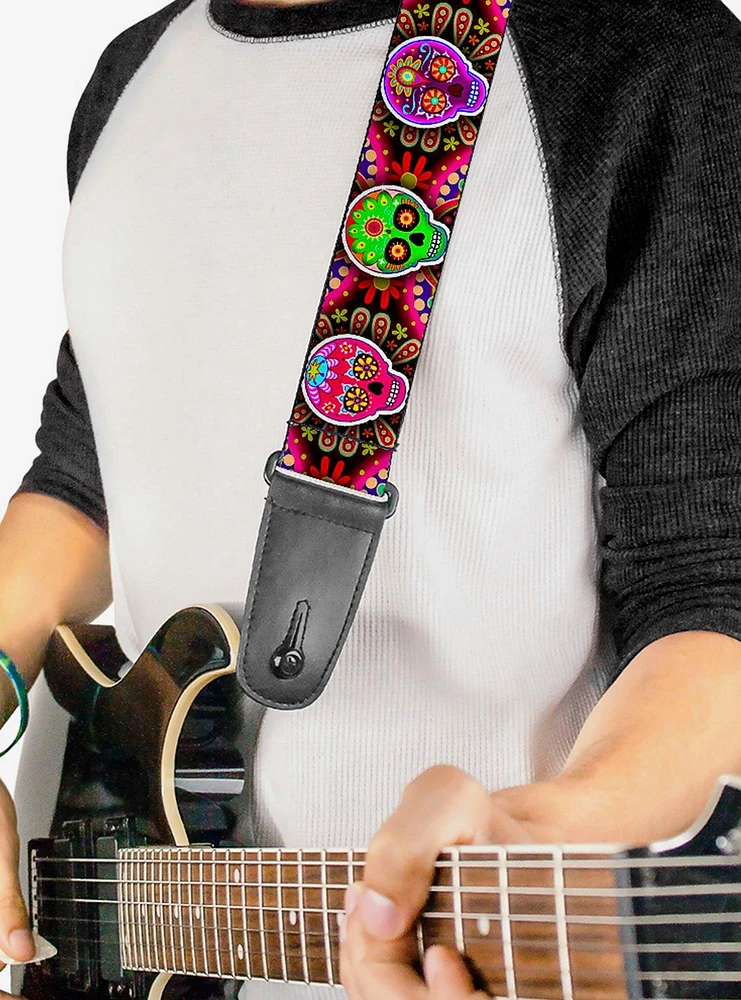 Six Sugar Skulls Multi Color Guitar Strap