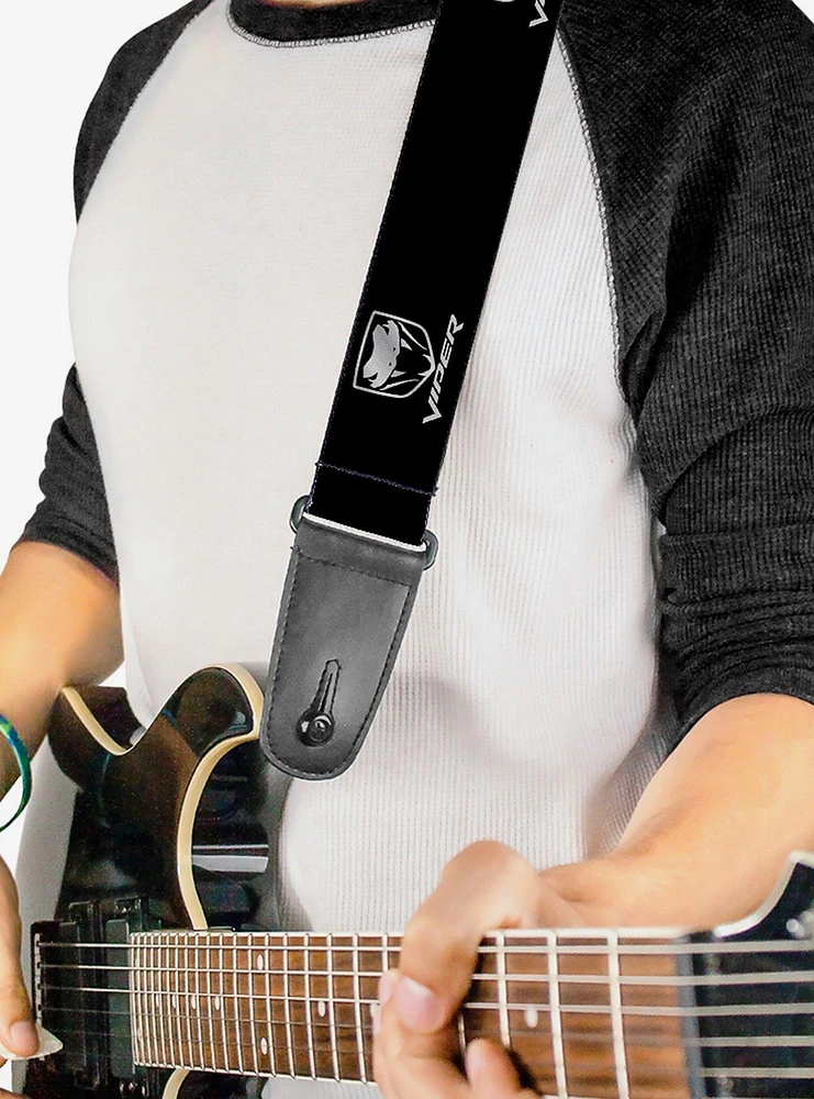 Dodge Viper Black Silver Logo Repeat Guitar Strap