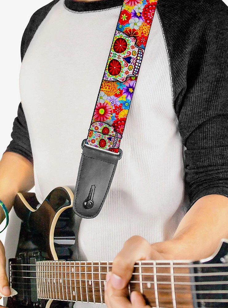 Sugar Skull Starburst White Multi Color Guitar Strap