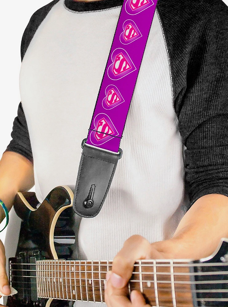 DC Comics Superman Logo In Heart Purple White Pink Guitar Strap