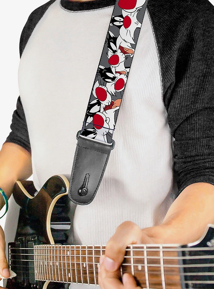 Looney Tunes Sylvester The Cat Expressions Gray Guitar Strap