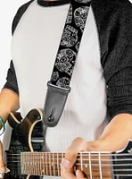 The Dust of Living II Sugar Skulls Black White Guitar Strap