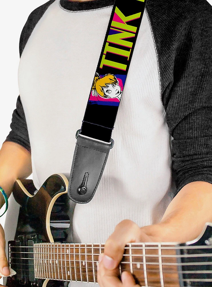 Disney Tinker Bell Luxe Sketch Black Multi Neon Guitar Strap