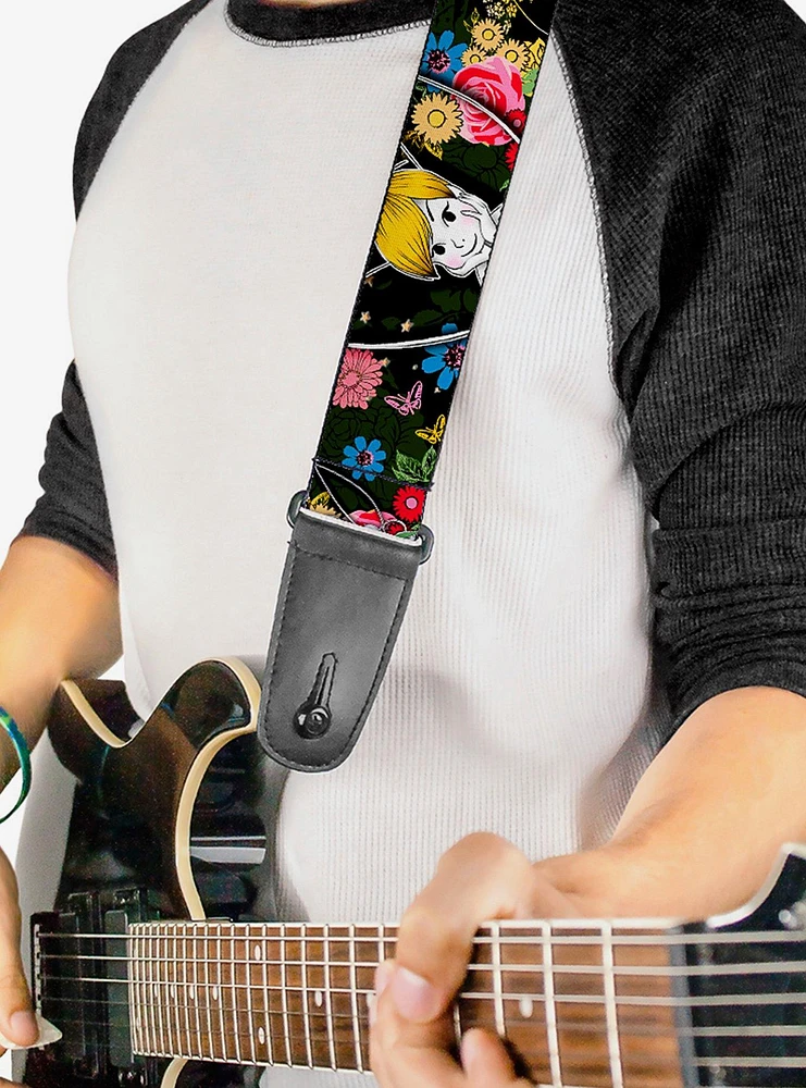 Disney Tinker Bell Poses Sleeping Floral Collage Guitar Strap