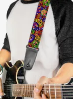 Colorful Calaveras Skulls Stacked Guitar Strap