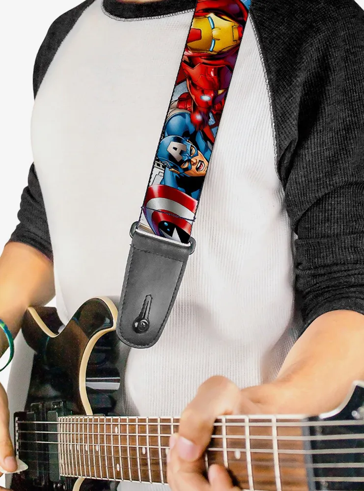 Marvel Avengers Superhero Poses Close Up Guitar Strap