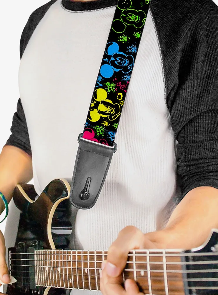 Disney Mickey Mouse Expressions Paint Splatter Neon Guitar Strap