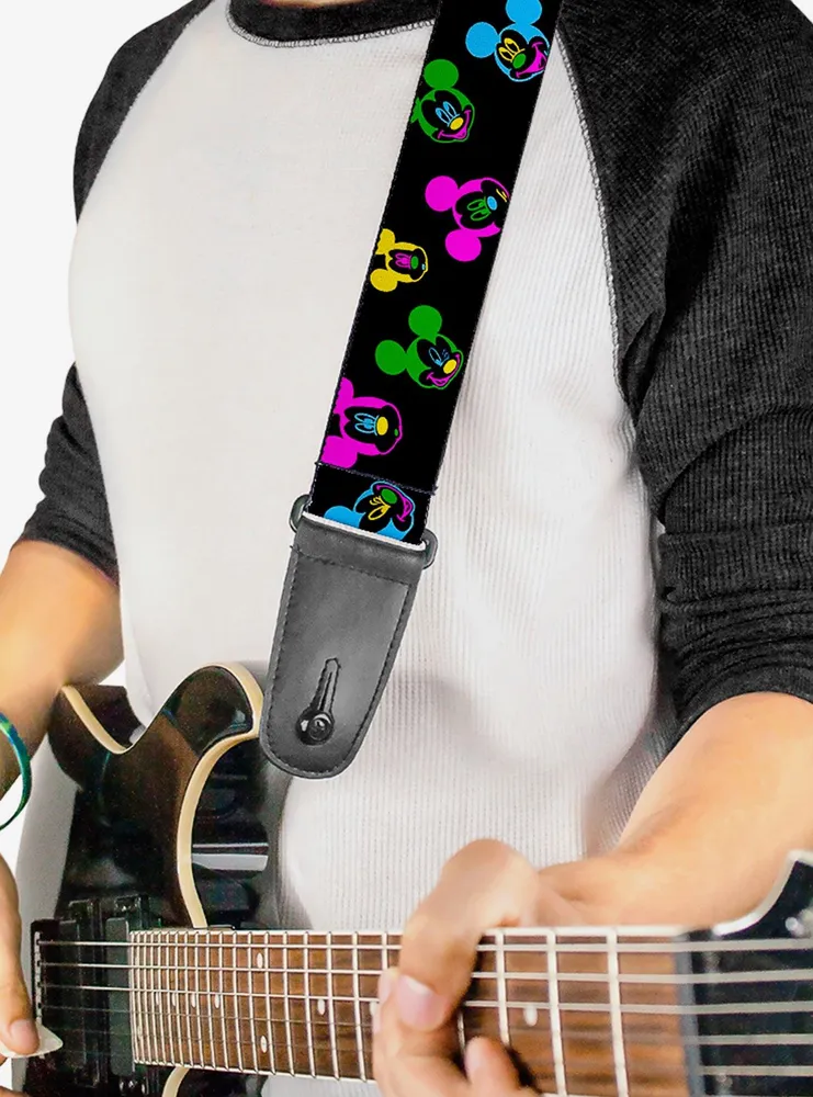 Disney Mickey Mouse Expressions Scattered Neon Guitar Strap