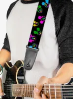 Disney Mickey Mouse Expressions Scattered Neon Guitar Strap