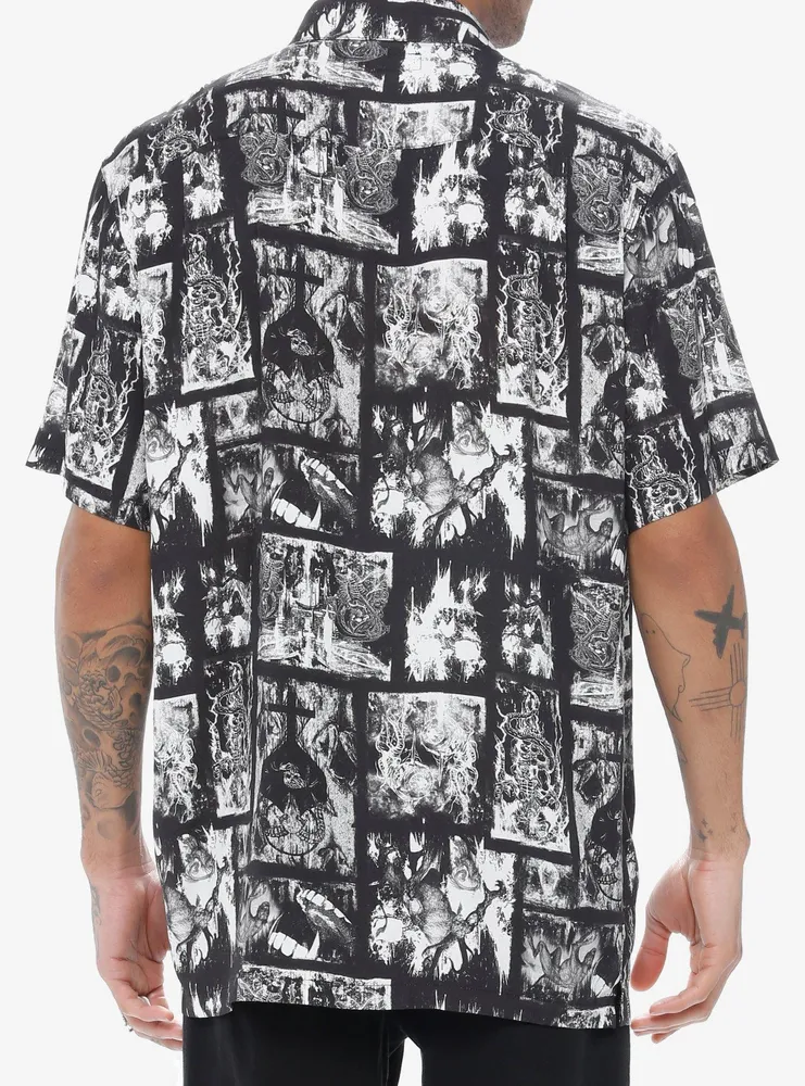 Dark Creatures Collage Woven Button-Up