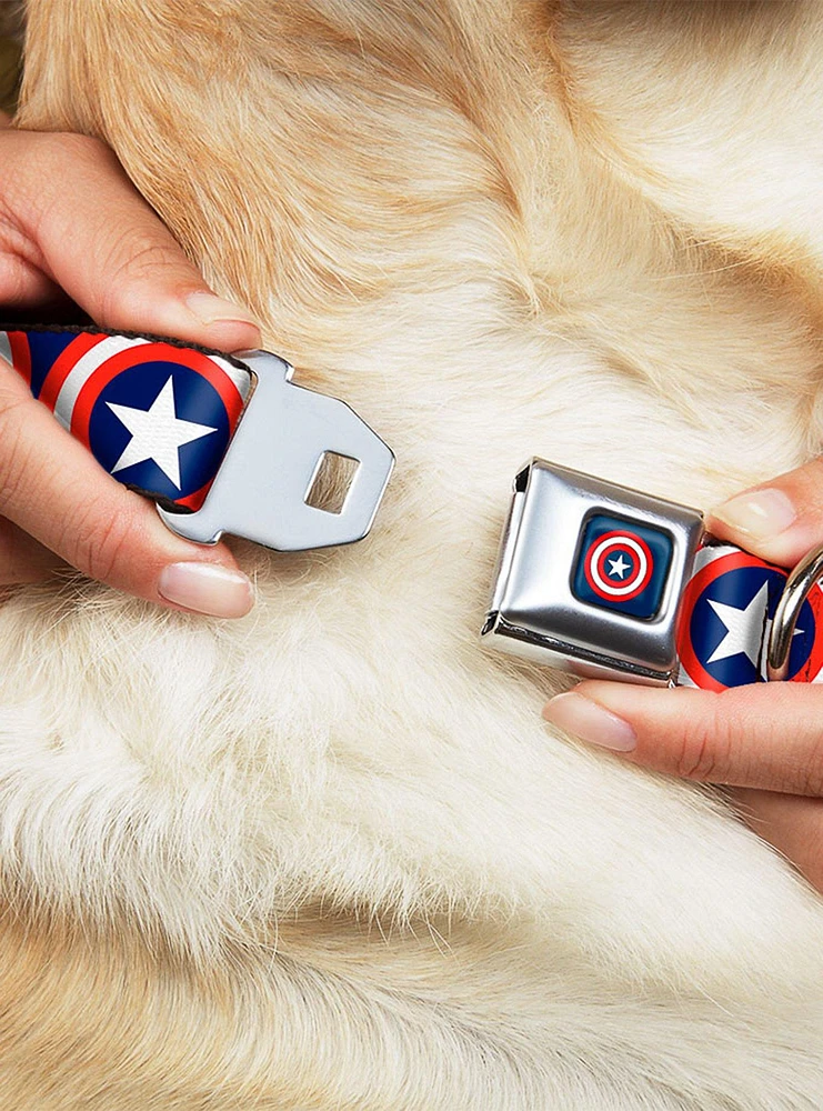 Marvel Captain America Shield Repeat Seatbelt Buckle Dog Collar