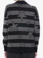 Social Collision Black & Grey Stripe Star Girls Cardigan