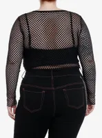 Social Collision Fishnet Girls Crop Long-Sleeve Top Plus