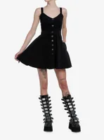 Social Collision Black Corduroy Button Front Sweetheart Dress