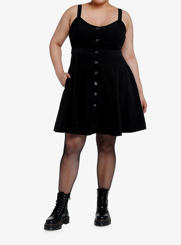 Social Collision Black Corduroy Button Front Sweetheart Dress Plus