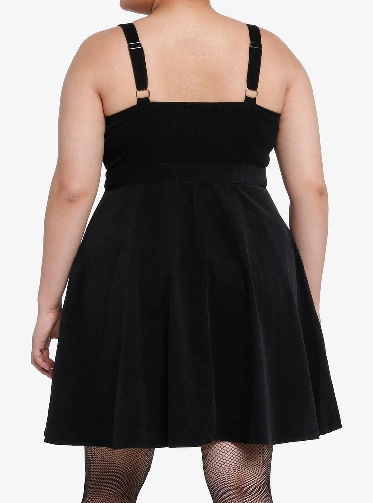 Social Collision Black Corduroy Button Front Sweetheart Dress Plus