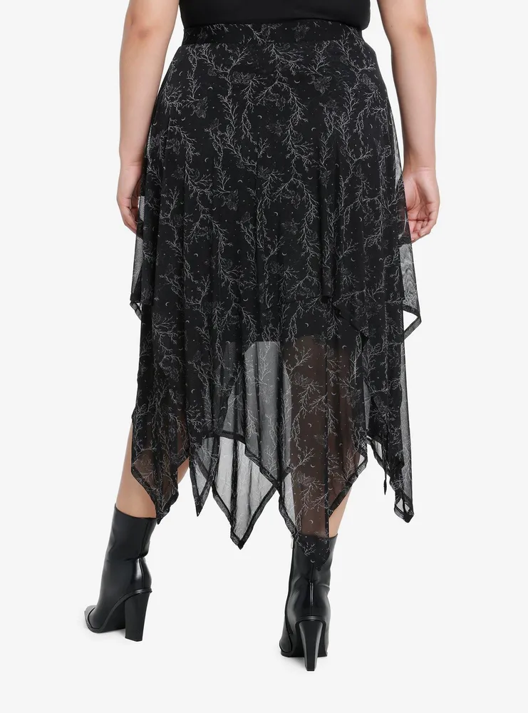 Cosmic Aura Moths & Branches Tiered Mesh Skirt Plus