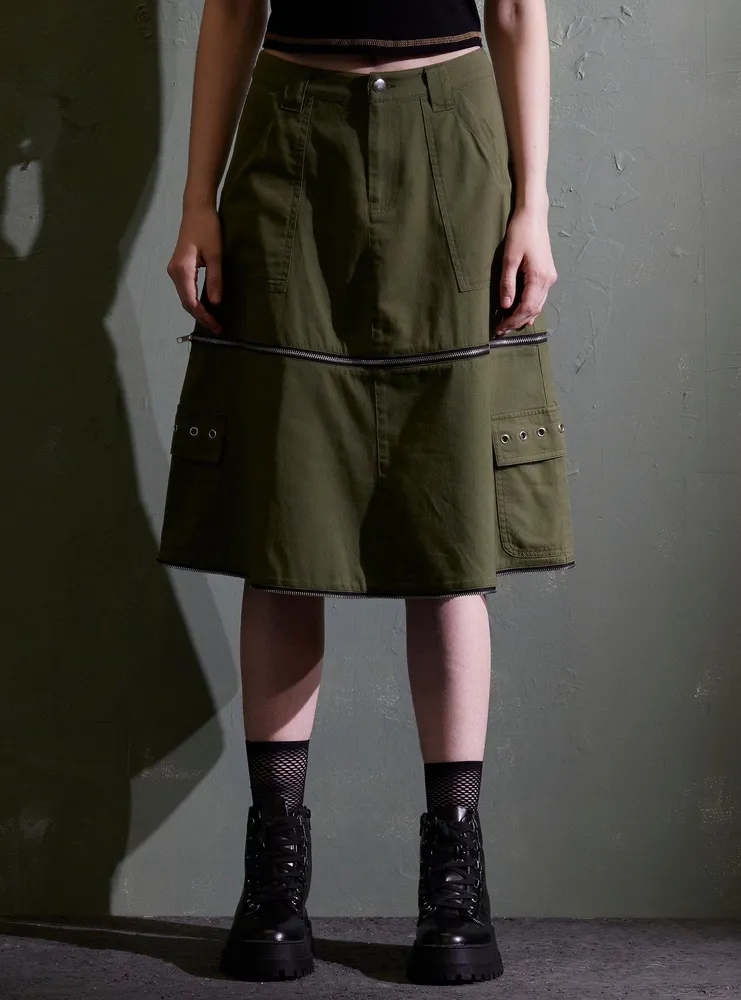 Social Collision Green Zip-Off Maxi Skirt