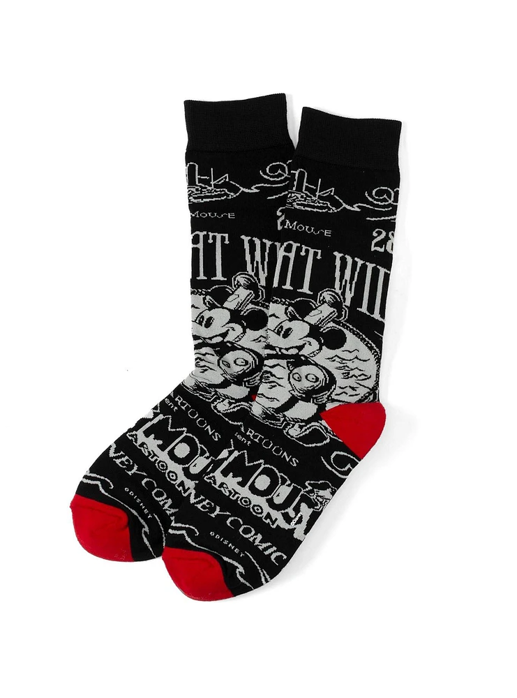 Disney100 Steamboat Willie Vintage Black Socks