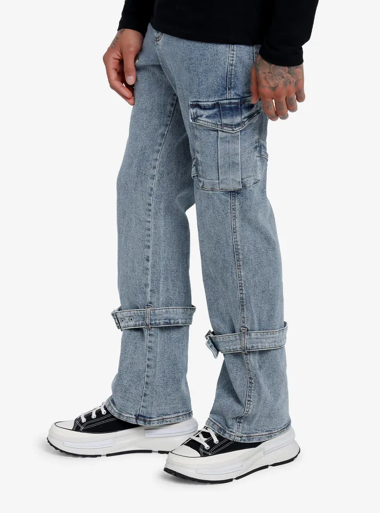 Blue Cargo Strap Denim Pants