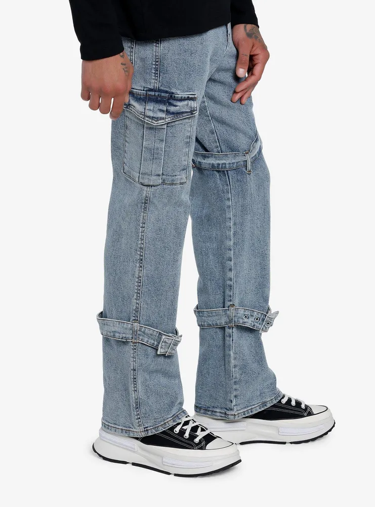 Hot Topic Blue Cargo Strap Denim Pants