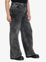 Black Star Grommet Wide Leg Denim Pants Plus