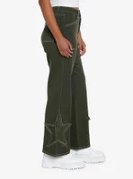 Green Star Patch Straight Leg Pants