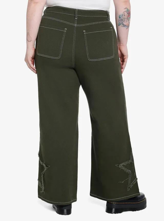 Hot Topic Green Grommet Strap Flare Pants Plus