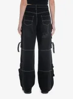 Black & White Contrast Stitch Destructed Carpenter Pants