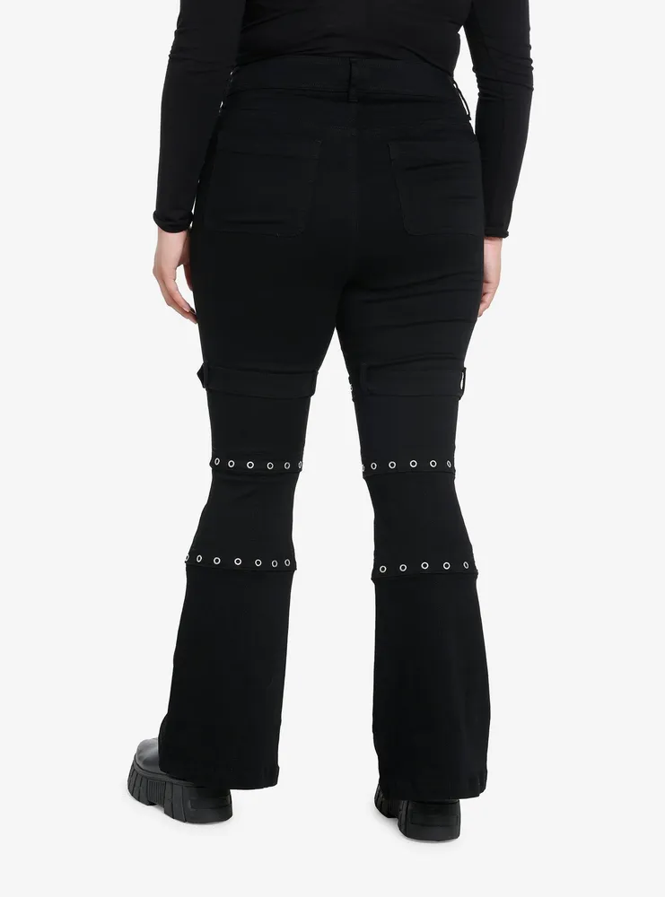 Black Star Grommet Wide Leg Denim Pants