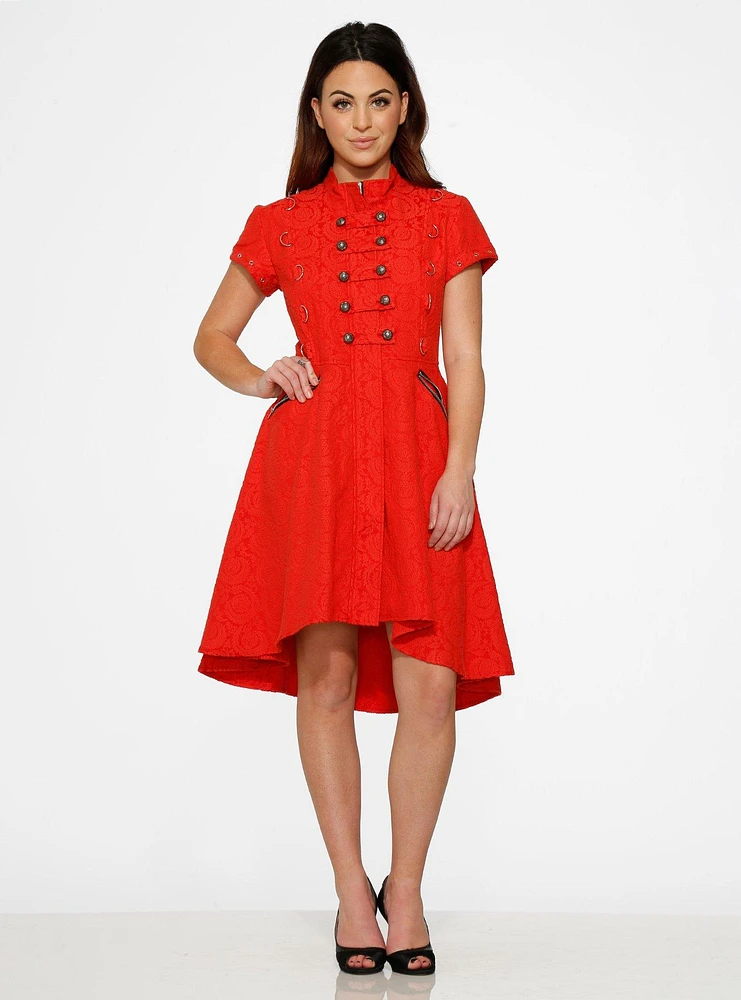 Red Jacquard HiLo Dress