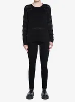 Social Collision Black Mesh Stripe Girls Knit Long-Sleeve Top