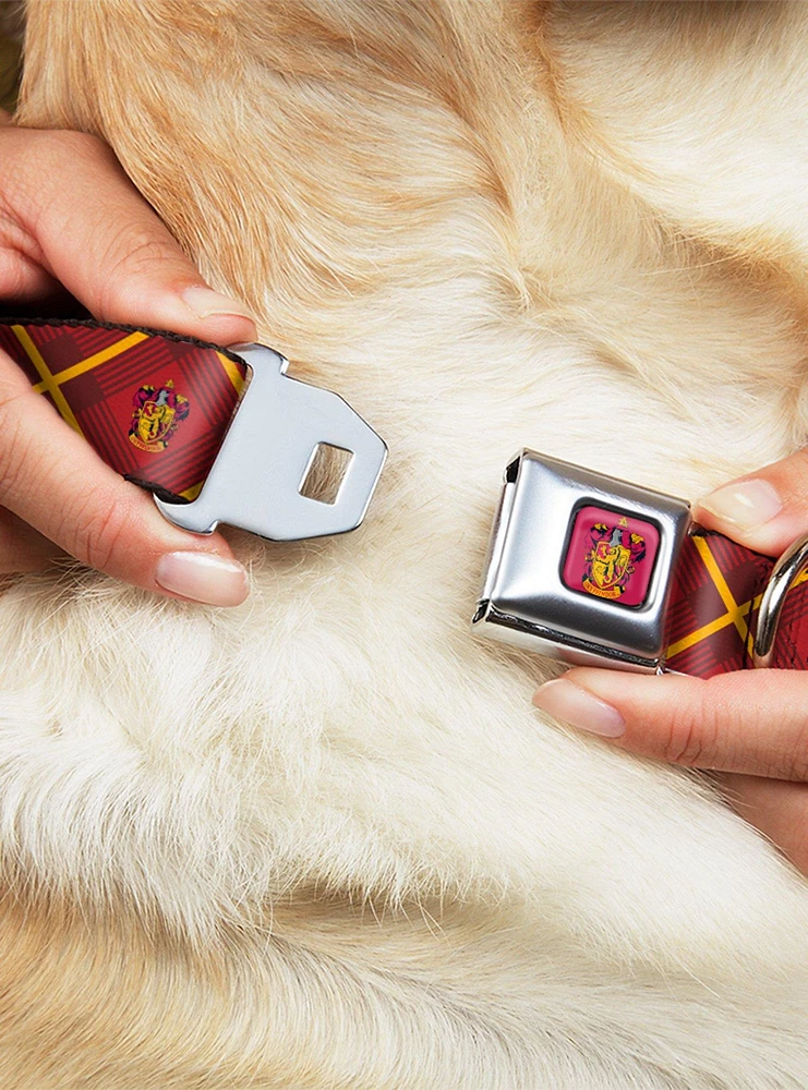 Harry Potter Gryffindor Crest Plaid Seatbelt Buckle Dog Collar