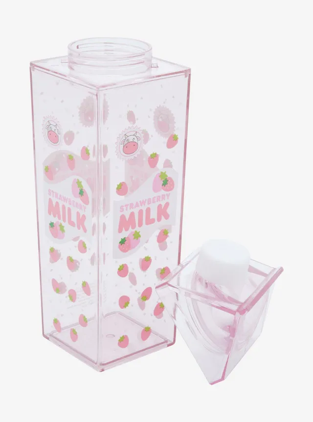 Clear Milk Carton Water Bottle Strawberry Kawaii