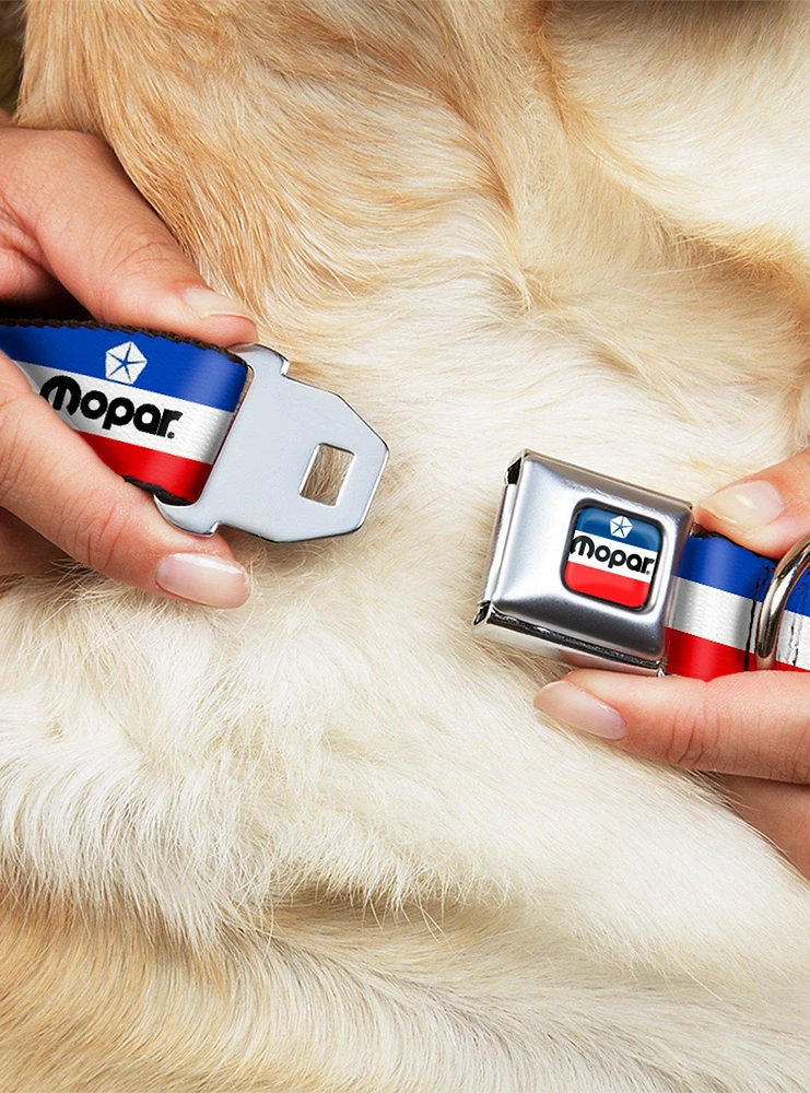 Mopar Logo Stripe Blue White Red Seatbelt Buckle Dog Collar