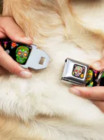 Colorful Calaveras Black Multi Color Seatbelt Buckle Dog Collar