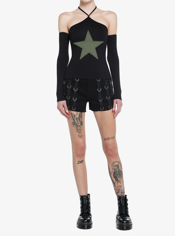 Social Collision Green Star Crop Girls Long-Sleeve Top