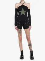 Social Collision Green Star Crop Girls Long-Sleeve Top