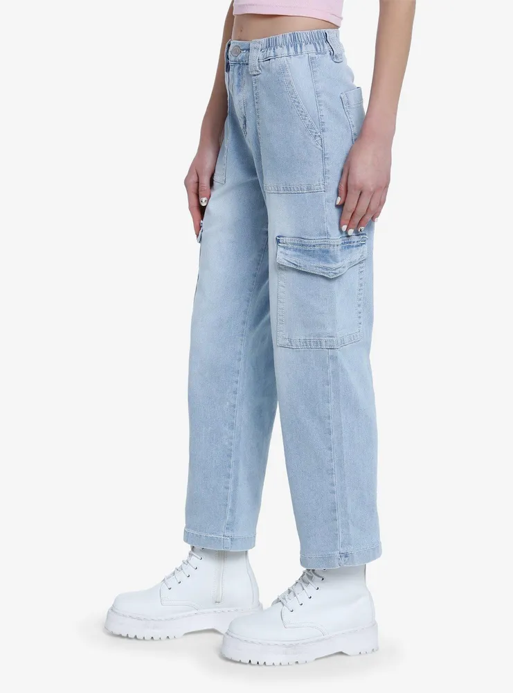 Social Collision Light Wash Denim Cargo Pants