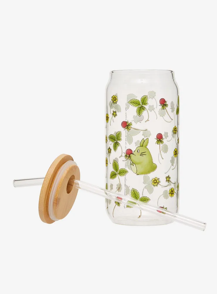 Studio Ghibli My Neighbor Totoro Floral Totoro Allover Print Glass with Straw - BoxLunch Exclusive