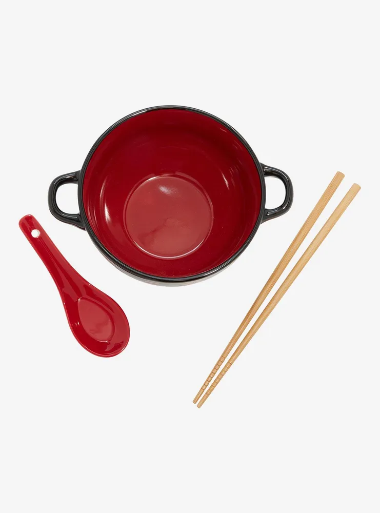 Naruto Shippuden Wax Resist Akatsukui Clouds Ramen Bowl with Chopsticks and Spoon