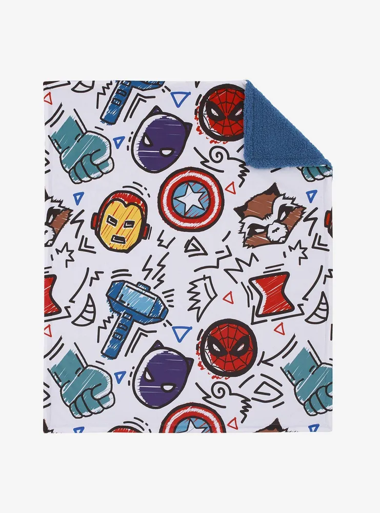 Marvel Doodle Icons Allover Print Baby Blanket - BoxLunch Exclusive